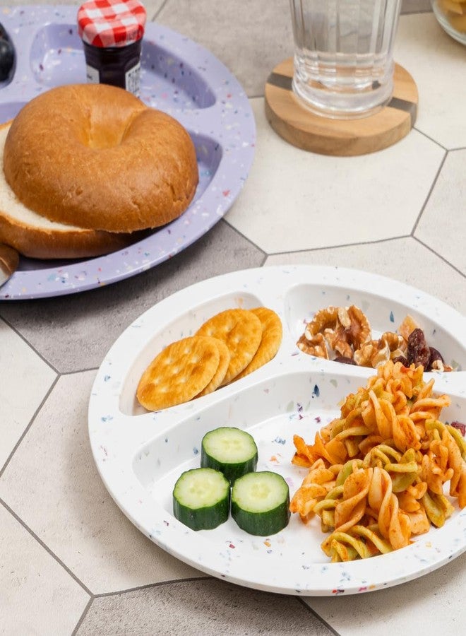 Bzyoo 9-Inch Melamine Divided Plates – 3-Section Portion Control Plates, Food Safe & Durable, Lightweight & Unbreakable, Reusable Tableware for Kids, Big Kids & Everyday Meals, Confetti White - Image 5